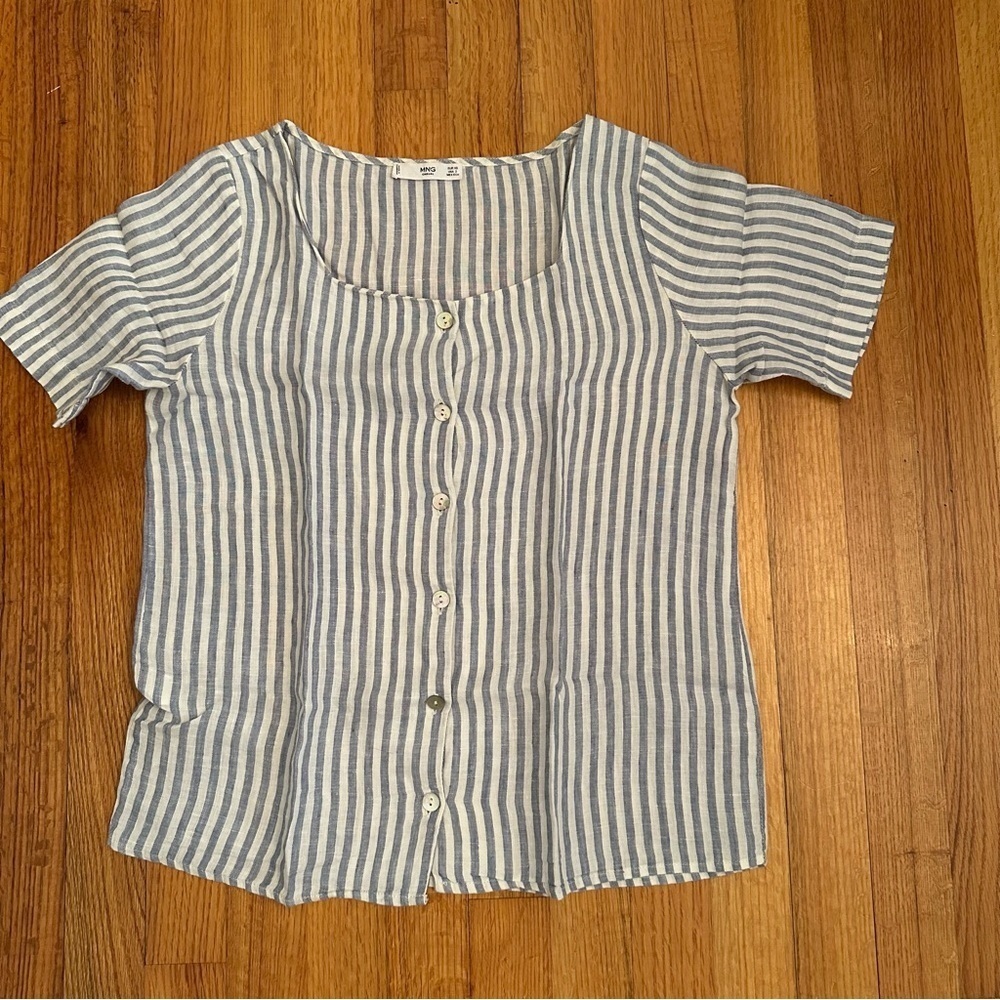 Mango MNG Casual   100% Linen Shirt in  Stripe
Size 2 /XS  (A)1